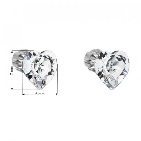 Stříbrné náušnice pecka s krystaly Swarovski bílé srdce 31139.1 Krystal