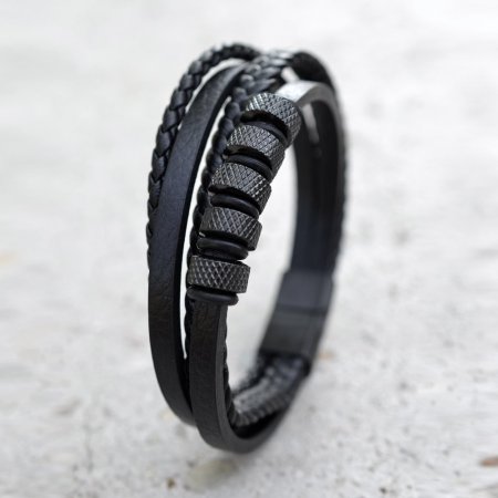 Náramek pánský s koženkovými pásky 43036.3 černý