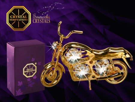 Kovová pozlátená figúrka Motorka s bielymi kryštálmi Swarovski Elements