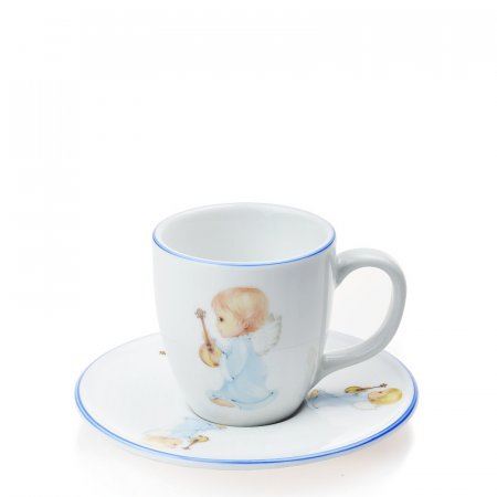 Porcelánový hrnček s tanierikom Harry na espresso modrý anjel 100 ml