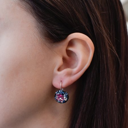 Stříbrné náušnice visací s krystaly Swarovski mix barev kulaté 31176.4 Galaxy