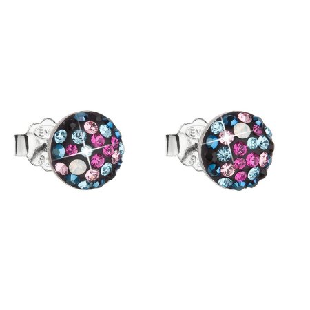 Strieborné náušnice pecka s kryštálmi Swarovski mix farieb okrúhle 31136.4 Galaxy