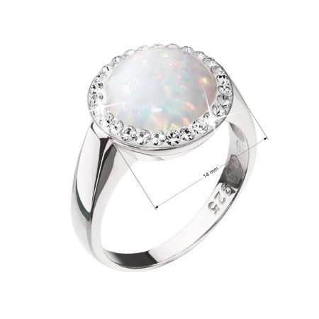 Stříbrný prsten se syntetickým opálem a s křišťály Preciosa bílý 35060.1