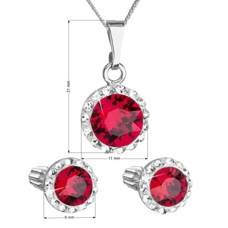 Sada šperků s krystaly Swarovski náušnice, řetízek a přívěsek červené kulaté 39352.3 Ruby
