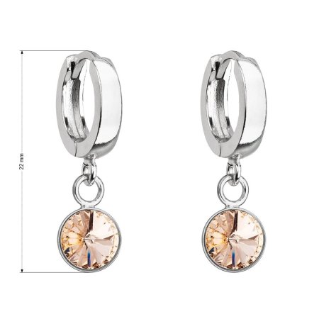 Strieborné visiace náušnice krúžky so Swarovski kryštálom 31300.3 Light Peach