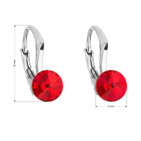 Strieborné náušnice visiace s kryštálmi Swarovski červené okrúhle 31230.3 Light Siam