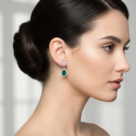 Strieborné náušnice visiace s kryštálmi Swarovski Elements Briselle KCP4320EMC Emerald