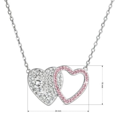 Strieborný náhrdelník dvojité ružové srdce so Swarovski kryštálmi 32079.3 Light Rose