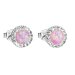 Stříbrné růžové náušnice pecky se syntetickým opálem a křišťály Preciosa kulaté 31217.1 Pink s. Opal