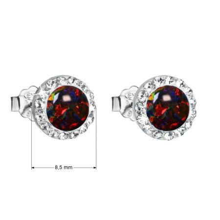 Strieborné náušnice s opálom a Preciosa kryštály 31217.1 ruby