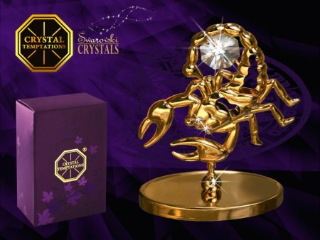 Kovová pozlacená figurka Štír s bílými krystaly Swarovski Elements
