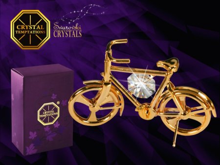 Kovová pozlátená figúrka Bicykel malý s bielymi kryštálmi Swarovski Elements