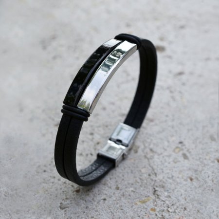 Náramek pánský černá koženka s ocelovou ozdobou 43028.3 černý