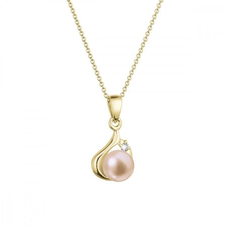 Zlatý 14 karátový náhrdelník s růžovou říční perlou a briliantem 92PB00047 pink