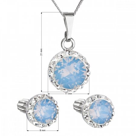 Súprava šperkov s kryštálmi Swarovski náušnice, retiazka a prívesok modré opálové okrúhle 39352.7