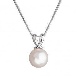 Strieborný náhrdelník s guľatou riečnou perlou biely 22032.1