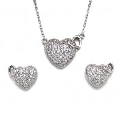 Sada šperků se zirkony náušnice a přívěsek dvě srdce bílá 19002.1 Krystal
