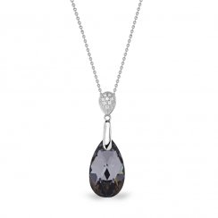 Stříbrný náhrdelník se Swarovski Elements šedá kapka Dainty Drop N610616SN Silver Night