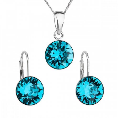 Sada šperků s krystaly Swarovski náušnice, řetízek a přívěsek modré kulaté 39140.3 Blue Zircon