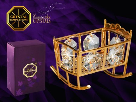 Kovová pozlátená figúrka Kolíska s bielymi kryštálmi Swarovski Elements