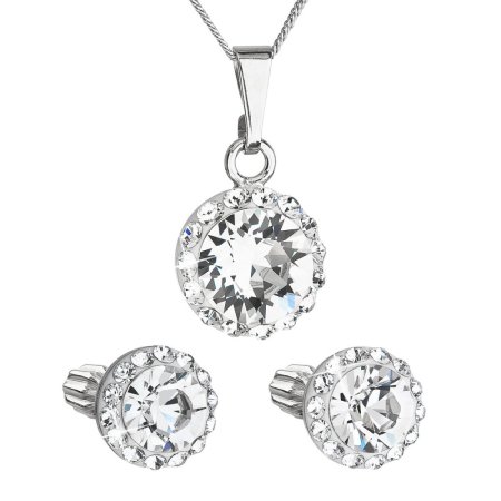Sada šperků s krystaly Swarovski náušnice, řetízek a přívěsek bílé kulaté 39352.1 Krystal