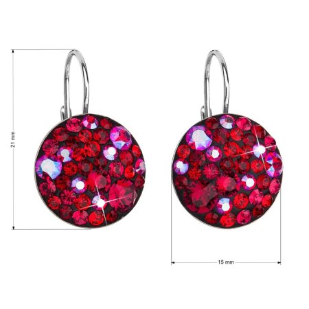 Stříbrné náušnice visací s krystaly Swarovski červené kulaté 31176.3 Cherry