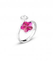 Prsten se Swarovski Elements růžová květinka Fuchsia