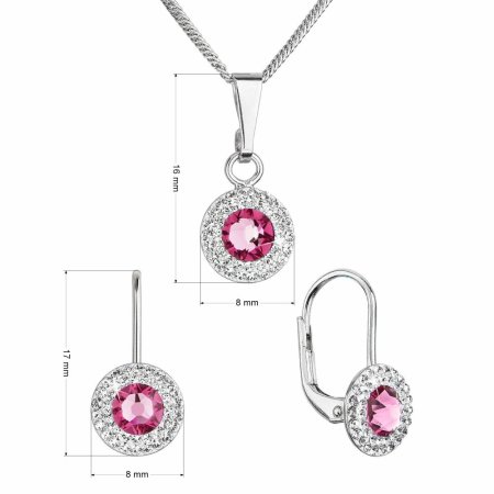 Sada šperkov s kryštálmi Swarovski náušnice a prívesok ružové okrúhle 39109.3 Lt. rose