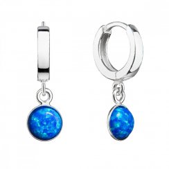 Stříbrné náušnice kruhy s modrým syntetickým opálem 11400.3 Blue s. Opal