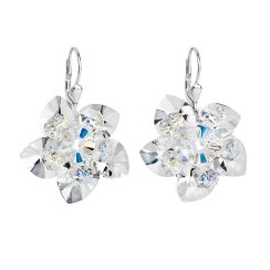 Stříbrné náušnice visací s krystaly Swarovski bílá kytička 31130.1 Krystal