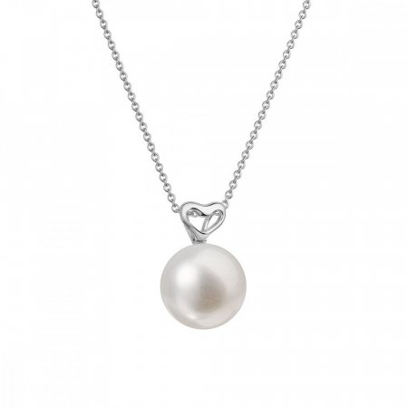 Zlatý 14 karátový náhrdelník bílé zlato srdíčko s bílou říční perlou 82P00043