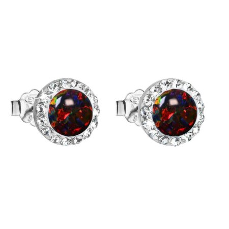 Strieborné náušnice s opálom a Preciosa kryštály 31217.1 ruby