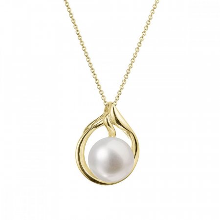 Zlatý 14 karátový náhrdelník žlté zlato s bielou riečnou perlou 92P00033
