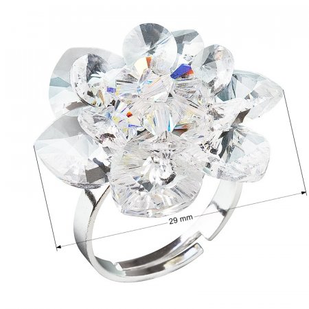 Strieborný prsteň s kryštálmi Swarovski biela kytička 35012.1 Krystal
