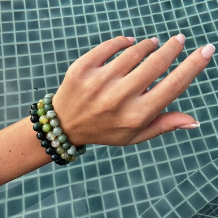 Náramek s minerálními kameny achát zelený 43056.3