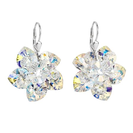 Strieborné náušnice visiace s kryštálmi Swarovski AB efekt kytička 31130.2 AB