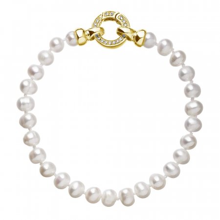 Perlový náramok z pravých riečnych perál biely 23001.1 Au plating