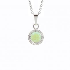 Strieborný náhrdelník so svetlo zeleným opálom a kryštálmi Swarovski Elements koliesko Chrysolite Opal