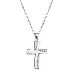 Stříbrný náhrdelník kříž se zirkony 12135.1 crystal