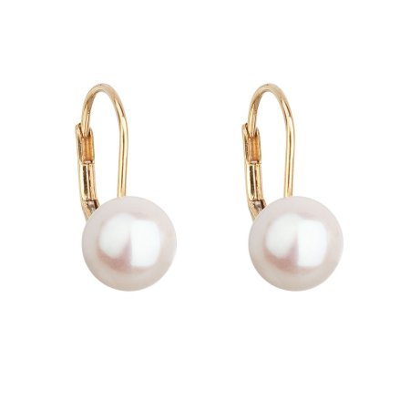 Zlaté 14 karátové náušnice visací s bílou říční perlou 921009.1 Bílá