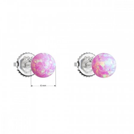 Stříbrné náušnice pecky se syntetickým opálem růžové kulaté 11246.3 Pink s. Opal