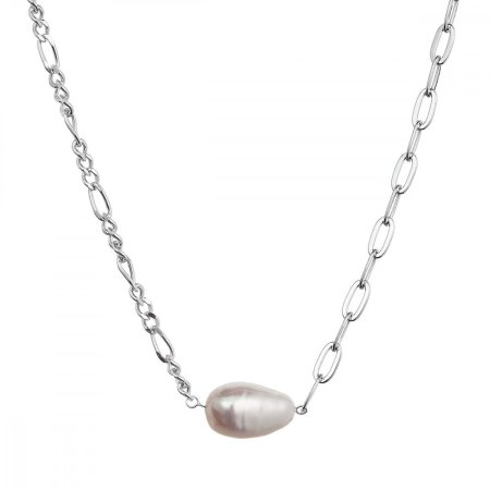 Strieborný náhrdelník s riečnou oválnou perlou 22049.1
