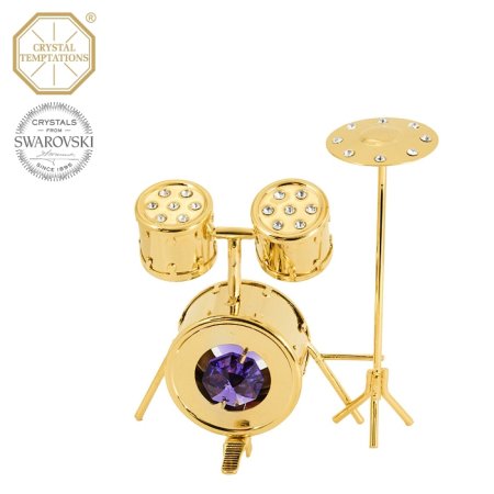 Kovová pozlacená figurka Bicí Souprava s bílými a fialovými krystaly Swarovski Elements