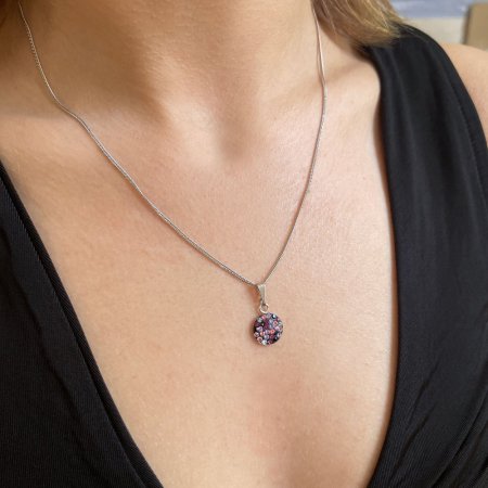 Strieborný náhrdelník so Swarovski kryštálmi okrúhly fialový 32086.3 Magic violet
