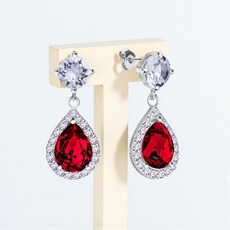 Strieborné náušnice visiace s kryštálmi Swarovski Elements Briselle KCP4320SCC Scarlet