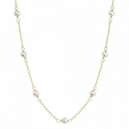 Zlatý 14 karátový náhrdelník žlté zlato s bielymi riečnymi perličkami 92P00028