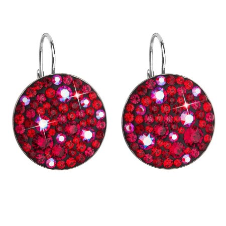 Stříbrné náušnice visací s krystaly Swarovski červené kulaté 31161.3 Cherry