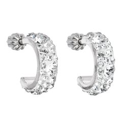 Stříbrné náušnice kruhy s krystaly Swarovski bílé půlkruh 31118.1 Krystal