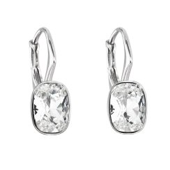 Stříbrné náušnice visací s krystaly Swarovski bílý obdélník 31278.1 Krystal