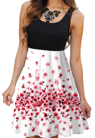 Dámské letní černobílé šaty s růžovými květy